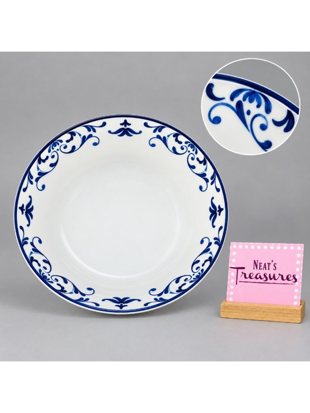 Palate & Plate FOLIAGE BLUE Scrolls Commercial Heavy Ceramic 10" Pasta Soup Bowl